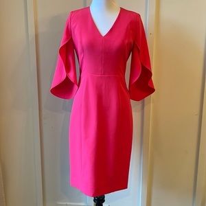 MILLY Pink Tulip Sleeve V-neck Sheath Dress